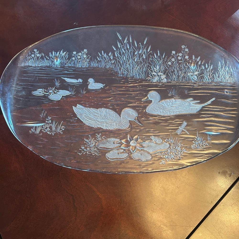 Vintage Oval Glass Platter with Duck Design Studio Nova